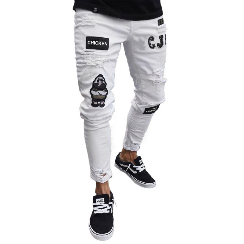 Men's Ripped Skinny Jeans with Zipper Details